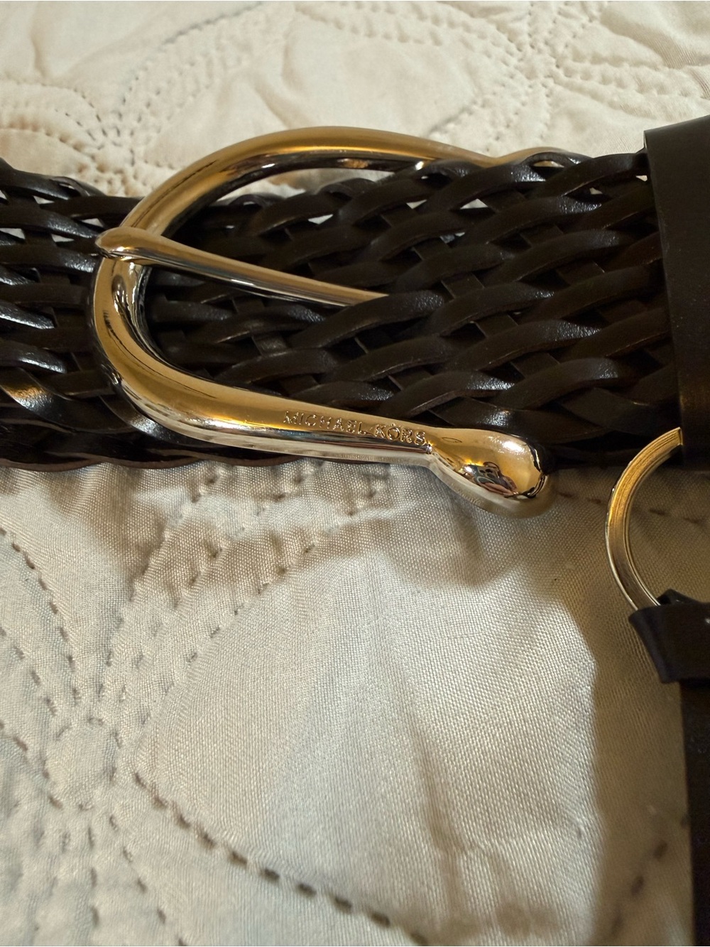 Michael Kors Black Braided Leather Belt Silver Buckle Medium - Picture 3 of 8
